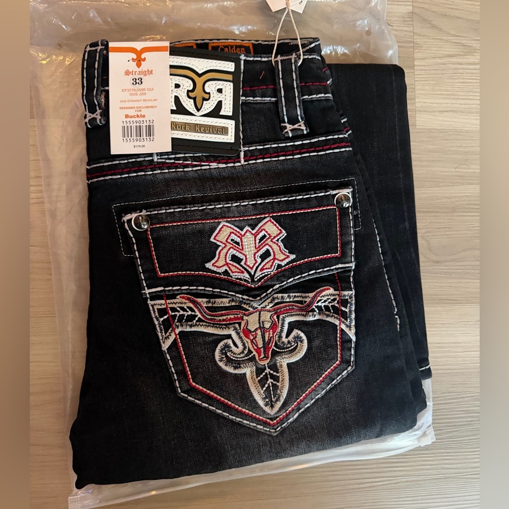 NWT Men's Rock Revival Gus straight leg jeans size 33